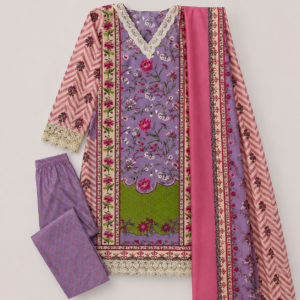Purple Floral Printed 3-Piece Suit Set