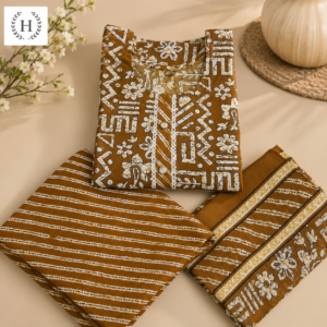 Brown Floral Printed 3-Piece Suit Set
