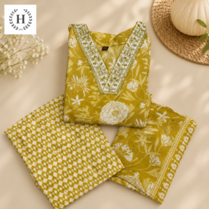 Mustard Floral Printed 3-Piece Suit Set