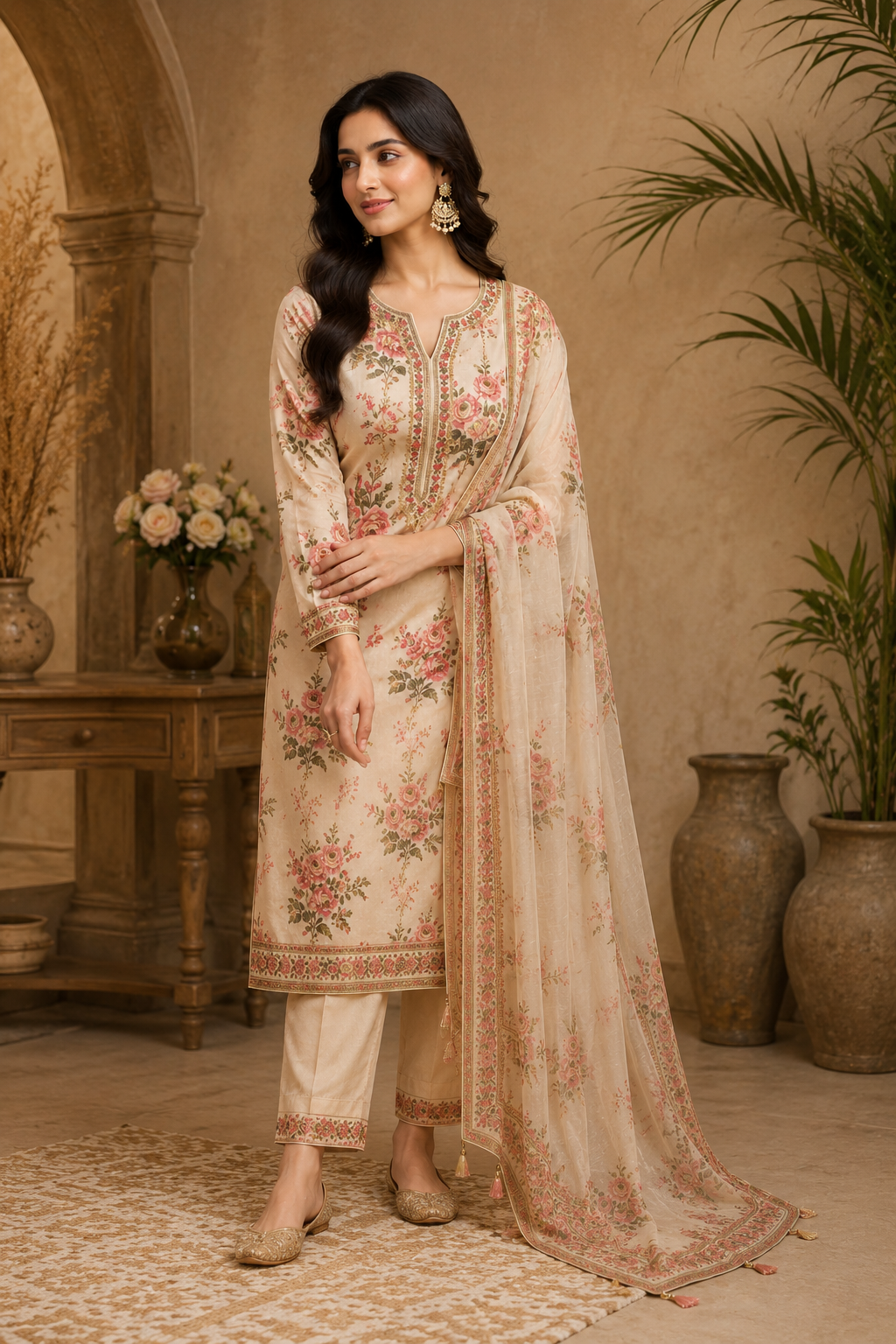 BAISAA CREATION women’s floral embroidered suit with dupatta in a luxury Indian fashion setting