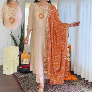 Chitra Cream Embroidered 3-Piece Suit with Printed Dupatta Alt