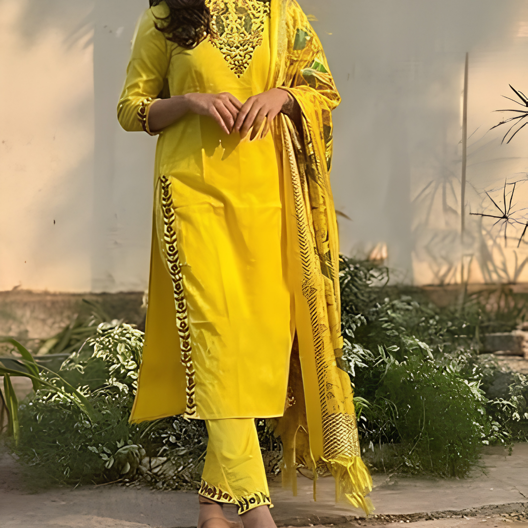Yellow Embroidered 3-Piece Suit
