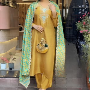 Mustard Yellow Embroidered 3-Piece Suit