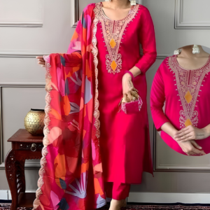 Magenta Embroidered 3-Piece Suit
