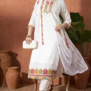 Ivory Floral Embroidered 3-Piece Suit