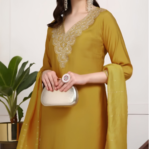 Mustard Yellow Embroidered Ethnic Suit Set