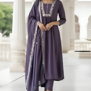 Purple Embroidered Suit, 2 Piece Suit, Women Ethnic Wear, Embroidered Kurta Set, Party Wear Suit