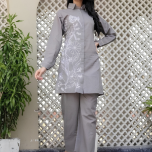 Grey Floral Embroidered 2-Piece Co-Ord Set