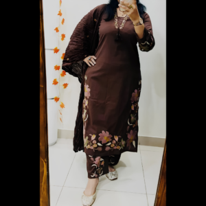 Chocolate Bloom Floral Embroidered Kurta Set with Dupatta